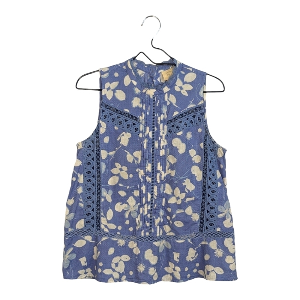 Vanessa Virginia By Anthropologie Woman Blue Floral Tank Top Blouse Lace 6